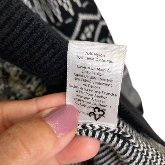 Talbots Cardigan Womens Petite Small Black Ivory Fairisle Intarsia Wool Blend - Picture 9 of 12